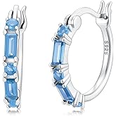 Seiyang Small Hoop Earrings 925 Sterling Silver Gemstone Huggie Hoop Earrings with 12 Months Birthstone Birthday Jewelry Gifts for Women Mom Her