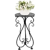 NAKUPE Plant Stand Indoor Outdoor, Metal Small Side Table 17" Tall, Black | Rustproof Iron Single Flower Pot Stands, Heavy Duty Planter Holder Shelf for Patio Porch Corner Garden Decor Balcony, 1 Pack