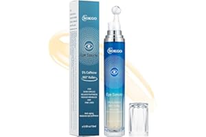 LOSKE 5% Caffeine Eye Serum, Anti-Aging Hydrating Eye Serum, Eye Roller Serum with 360° Massage Ball for Dark Circles Puffiness Wrinkles Fine Lines Pigmentation (1PCS)