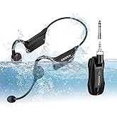KIMAFUN 2.4G Fitness Headset Wireless Microphone, IP67 Waterproof Sweatproof Microphone for Water Aerobics, Swimming Coach, Fitness Instructor, Yoga, Spinning, Training, Teaching, Speakers, GWP91