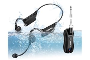 KIMAFUN 2.4G Fitness Headset Wireless Microphone, IP67 Waterproof Sweatproof Microphone for Water Aerobics, Swimming Coach, Fitness Instructor, Yoga, Spinning, Training, Teaching, Speakers, GWP91