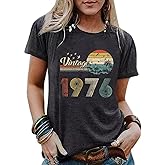 50th Birthday Gift for Women Vintage 1976 Shirts for Her Letter Print Retro BD Tops Casual Short Sleeve Tee