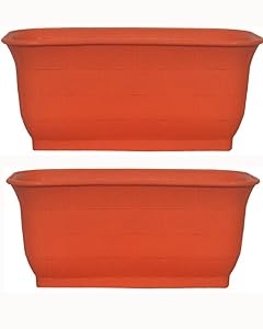 naina Deepak Plastic 20-inch Rectangular Textured Pots (Terracotta) - Pack of 2
