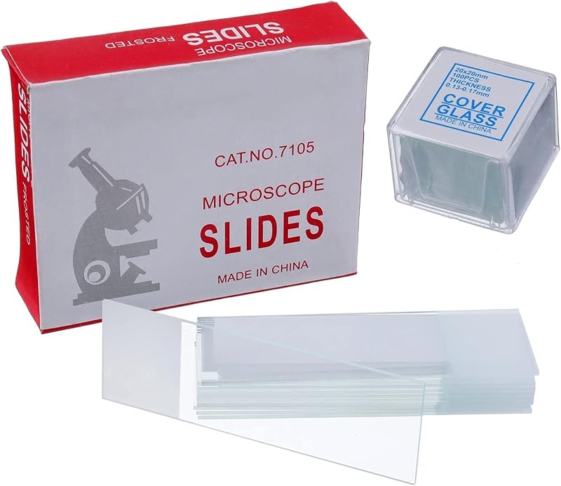 HUAREW 50 Pcs Pre-Cleaned Microscope Slides & 100 Pcs Covers Glasses 4 Droppers