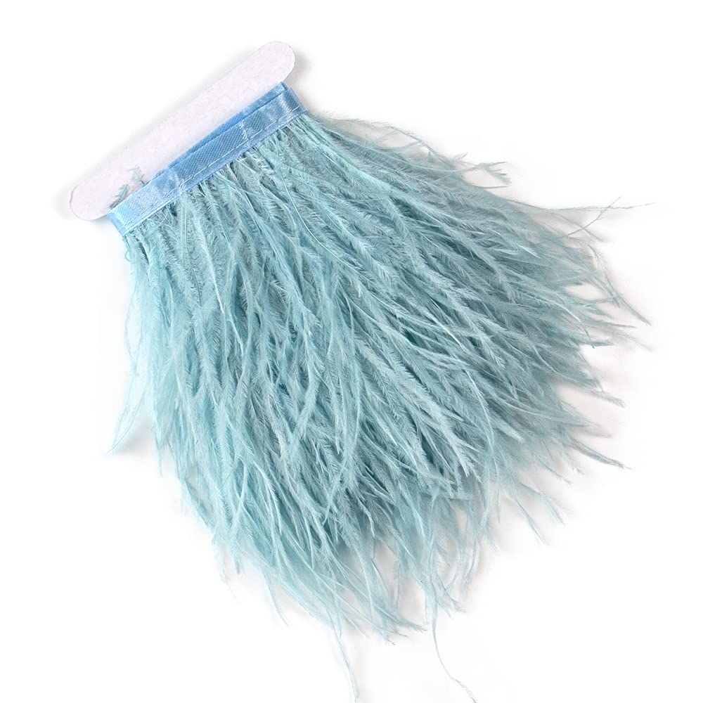 3 Yards 10-15cm Light Blue Ostrich Feathers Trim Fringe for DIY Dress Sewing Crafts Costumes Decoration