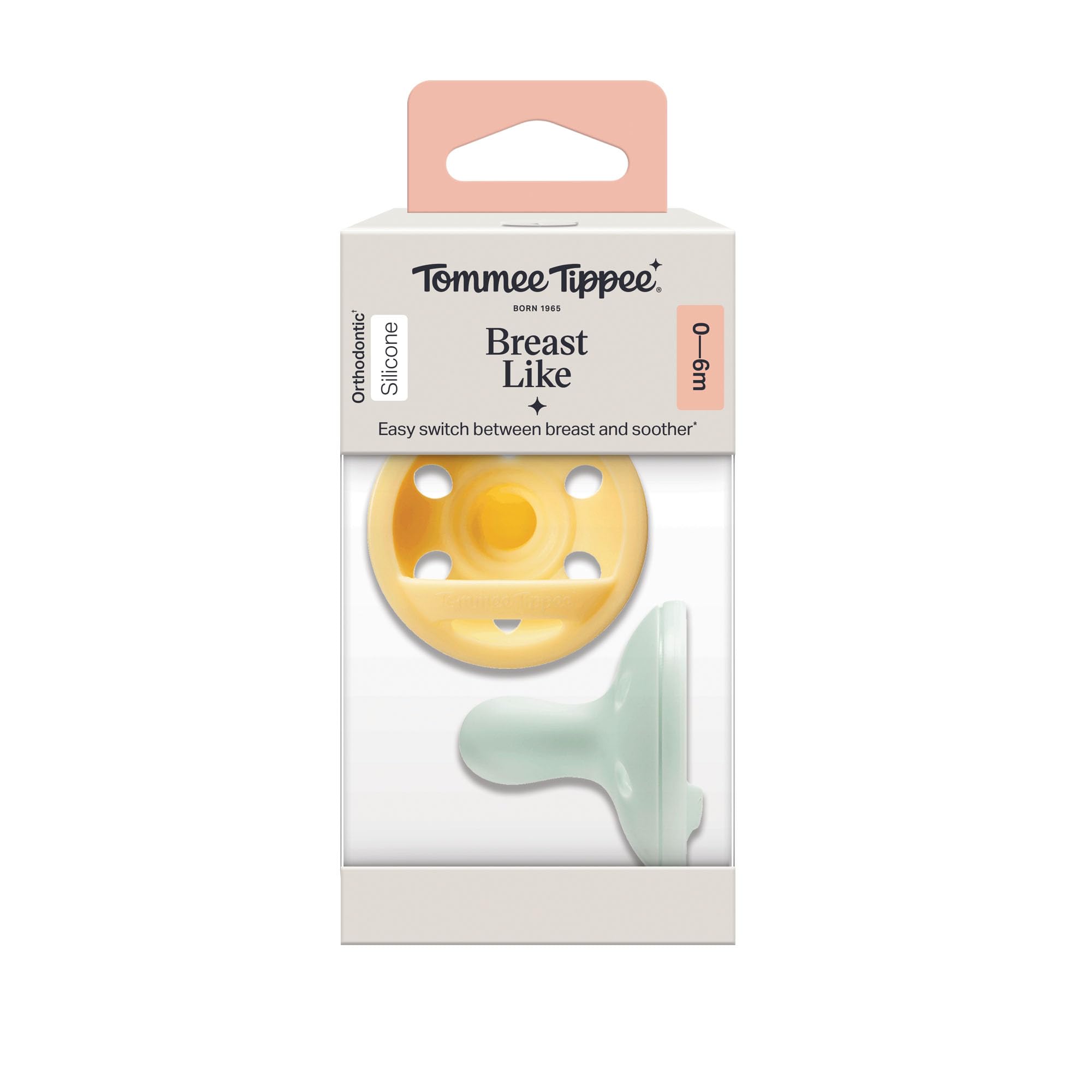 Tommee Tippee Breast-Like Dummies, Skin-Like Texture, Symmetrical Orthodontic Design, BPA-Free, 6-18m, Pack of 2 Dummies