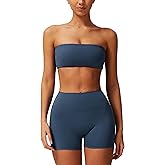 ABOCIW Women Workout Sets Bandeau Bralette Sports Bra Scrunch Butt Lifting High Waist Shorts 2 Piece Gym Yoga Outfits