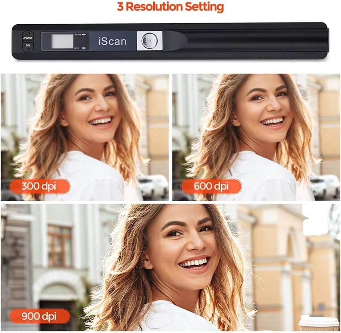 Without SD Card,Portable Handheld Color Photo Scanner for A4 Documents,Business Card,Books, Receipt,Pictures up to 900 DPI, Uploads Images to Computer Via USB Cable, Needn't Driver,JPG/PDF
