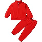 Eaerobc Toddler Girl Boy Sweatshirt Sets Half Zip Hoodies Outfit Fall Long Sleeve Shirts and Pants Neutral Clothes 2-7Y