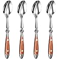CherHome Grapefruit Spoons，4pcs Serrated Grapefruit Spoon Scoop，Premium Stainless Steel 18/8 Fruit Spoon Kiwi Spoon with Comfortable Bakelite Handle,For Any Citrus&Grapefruits，Wood Grain Handle