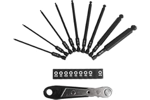 9-Piece Ball End Hex Bit Set 100mm Long, 1/4 Inch Shank Magnetic Screwdriver Bits with Ratchet Wrench, 1.5-10mm Allen Key Dri