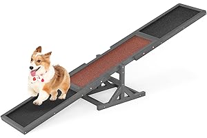PETSITE Wooden Dog Agility Seesaw, Dog Exercise & Play Set, Outdoor Run Game Toy, Climbing Platform Balance Training Equipment, Weatherproof Pet Supplies for Backyard Obstacle Courses (Grey)