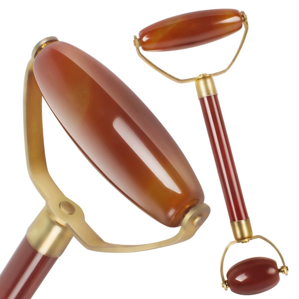 Ovovo Agate Jade Roller Massager for Face，Neck and Eye Skin Face Slimming Tool - Rejuvenates Face and Neck Skin, Face Slimmer