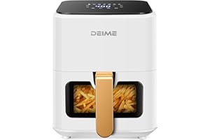 DEIME Air Fryer 4.2 QT Oilless Hot AirFryer 1200W Healthy Cooker Small Oven with 7 Presets, Digital LCD Touch Screen, Visual Cooking Window, Non-Stick Basket, Included Recipe (White)