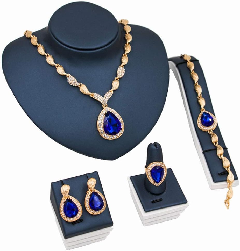Women's Necklace Necklace Earrings Bracelet Ring Set Jewelry Set Accessories Holiday Gift Female Girl (color : Blue, Size : Onesize)