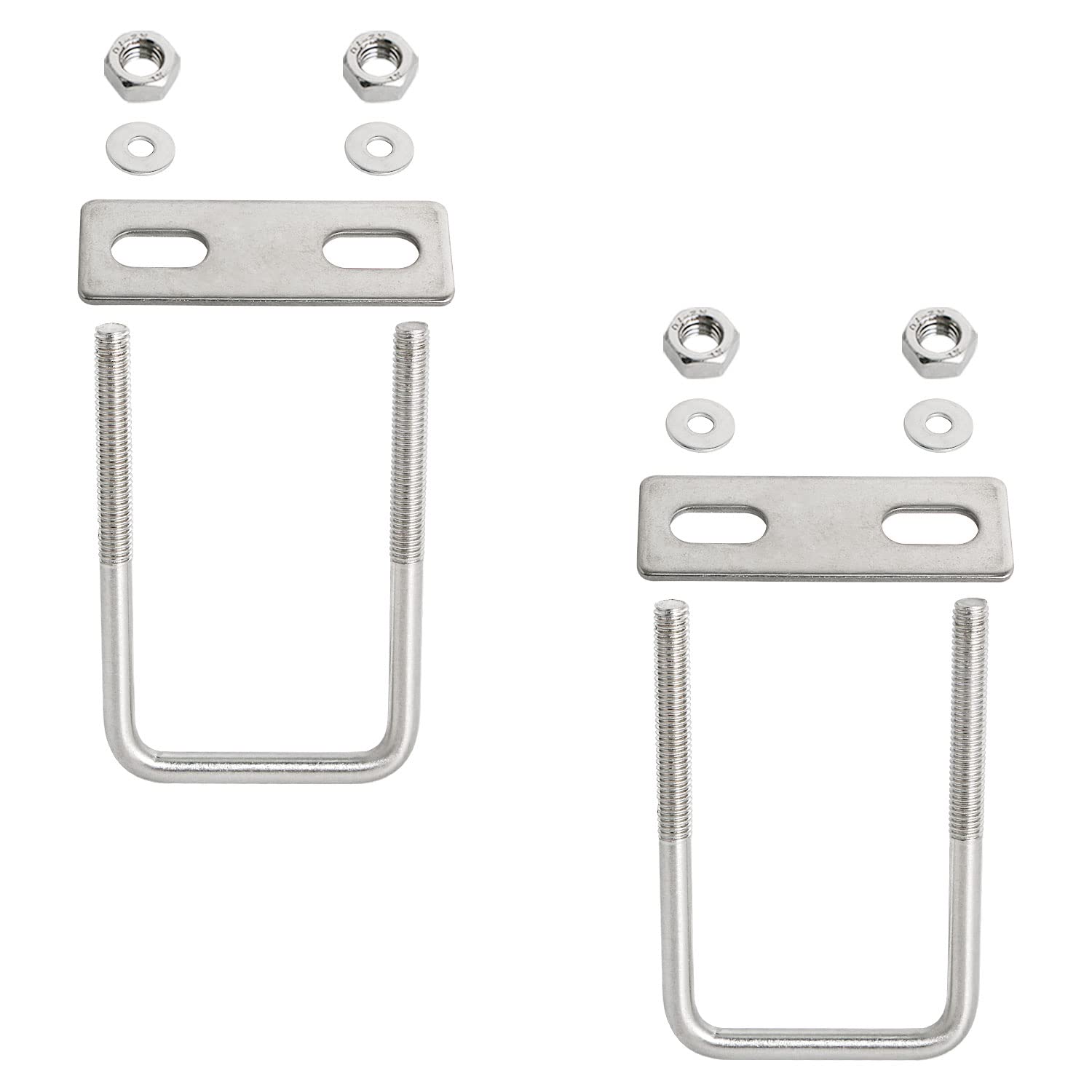 Aopin Square U-Bolt 1.97"(50mm) Inner Width U Bolts Brackets 304 Stainless Steel M6 with Nut, Plate, Washer for Car/RV/Trailer Bumper,2 Sets