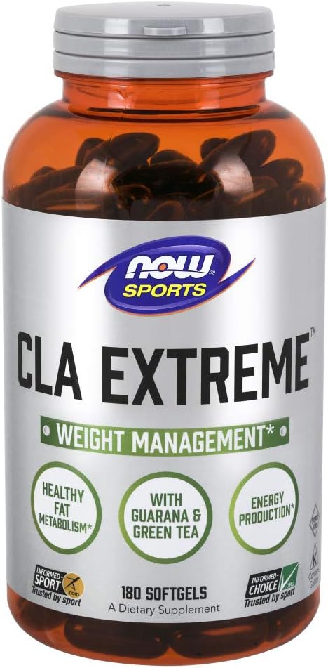 NOW Sports Nutrition, CLA Extreme (Conjugated Linoleic Acid) With Guarana & Green Tea, 180 Softgels: Health & Personal Care