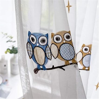 Amazon Com Wpkira Cute Embroidered Owl Sheer Curtain For Kids
