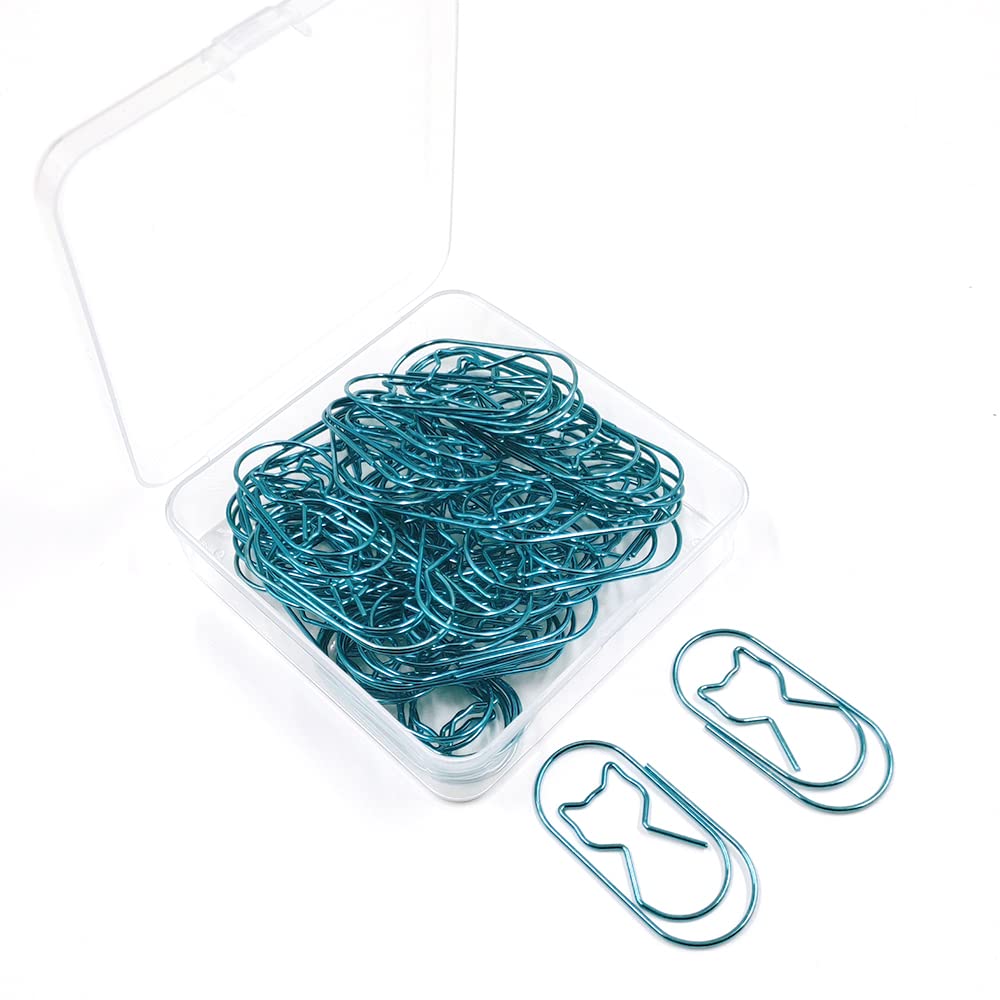 Haohai 50Pcs Cat Paper Clips, Office School Home Desk Organizers (Blue)