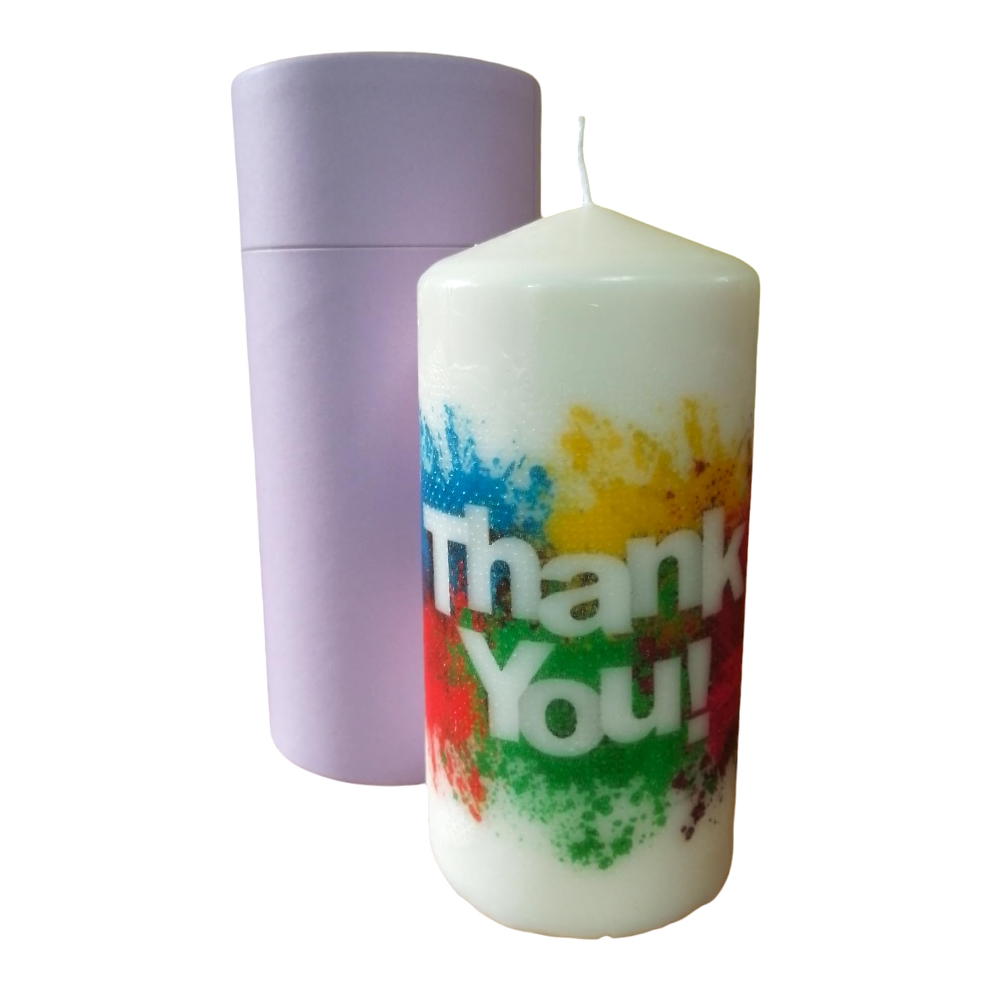 Color Splash Thank You Pillar Candle – Appreciation Gift with Vibrant Design Perfect for Teacher Coworker Friend Employee or Party Favor Decorative Unscented Wax Candle with Gift Box