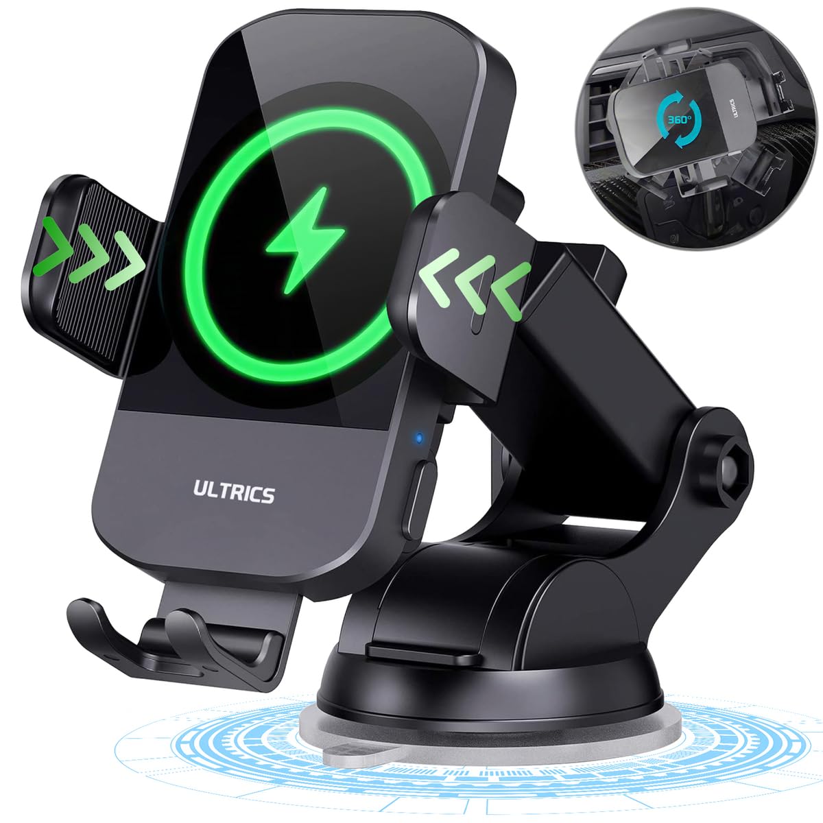 ULTRICS Car Phone Holder Wireless Charger, Ultra Fast Car Wireless Charger, Auto Clamping Phone Holder for Cars Air Vent Dashboard Windshield for iPhone 17 16 15 14 13 Pro Max, Galaxy S25 S24 and more