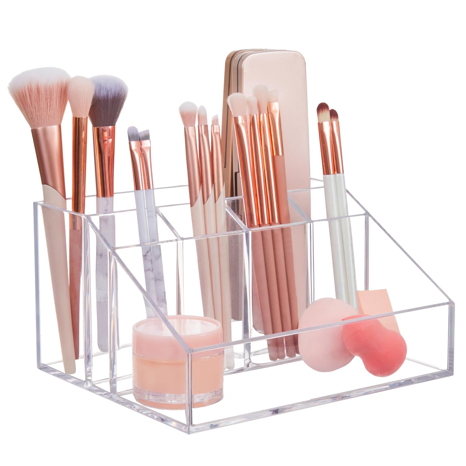 STORi Chloe Clear Plastic Stackable Makeup Brush Holder, Rectangular 6-Compartment Organizer for Brushes, Cosmetics & Beauty Supplies, Made in USA