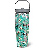 30 oz Horse Tumbler with Handle and Flip Straw, Vacuum Insulated Water Bottle Stainless Steel, Leak Proof Travel Coffee Mug Gifts for Horse Lover, Cute Floral Cup for Home Office Car Outdoors Sports