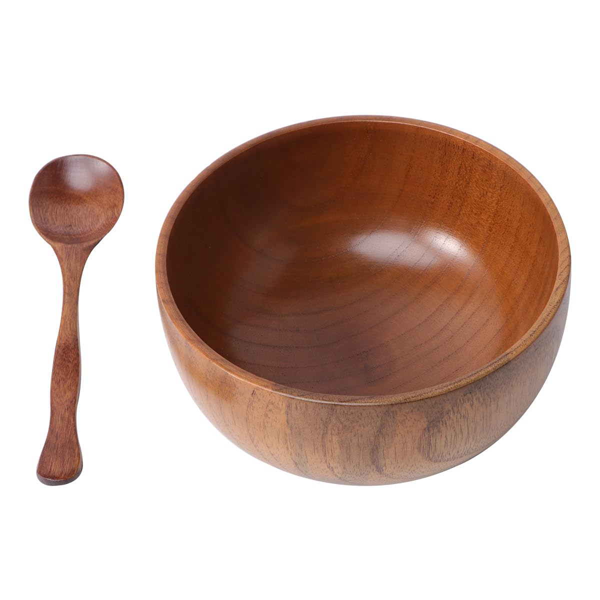 UPKOCH Wooden Bowl and Spoon Set 2 Piece 3.74 Inch Natural Sour Jujube Wood Tableware for Rice Salad Soup Serving Eco-Friendly Lightweight Bowls for Home and Restaurant