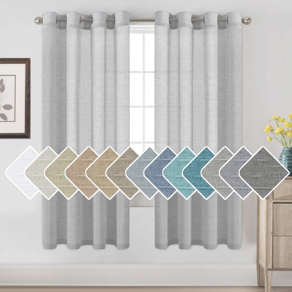 Photo 1 of H.VERSAILTEX Linen Curtains Nickel Grommet Natural Linen Semi-Sheer Curtains 2 Panels Privacy Added Premium Soft Rich Material Drapes for Bedroom/Livingroom - 52x72 - Inch - Dove