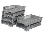Lesbin 6-Pack Gray Plastic Stackable Paper Letter Tray, Document Trays | Stable Stackable Structure, Neat Organizer For Office Desk File Paper Sorting