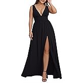 Ever-Pretty Plus Women's Sexy Formal Dresses V Neck Sleeveless Slit Pleated Plus Size Wedding Guest Dress Bridesmaid Gowns