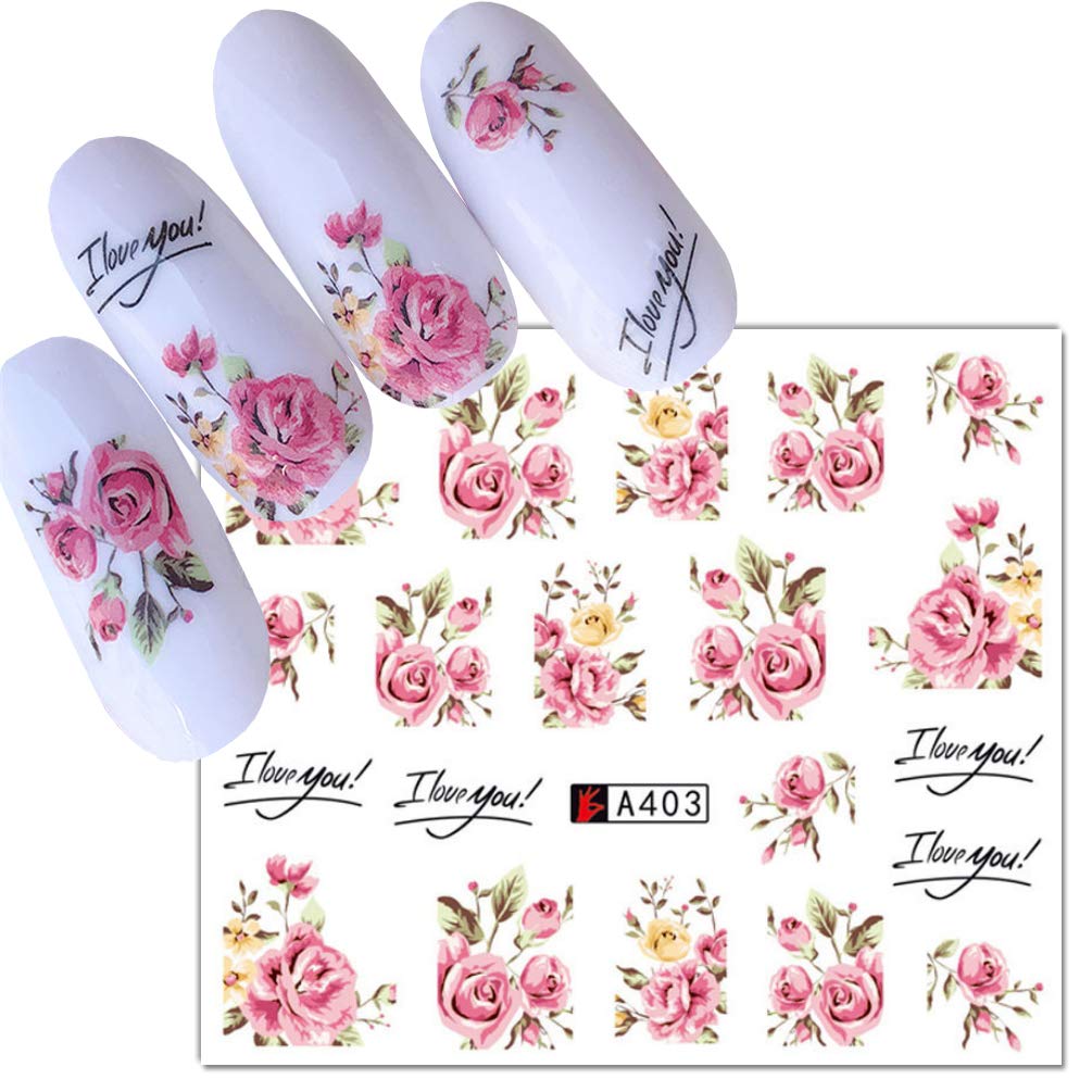 KINGMAS 50 Sheets Nail Art Stickers Water Transfer DIY Nail Decals Butterfly, Flowers, Feathers etc Colorful Transfer Watermark Nail Stickers for Nails Design Manicure Tips Decor: Beauty