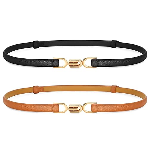 VONMELLI Pack Women's Leather Skinny Belt for Dress Adjustable Thin Waist  Belt for Ladies Black+Brown in Kuwait Whizz Belts