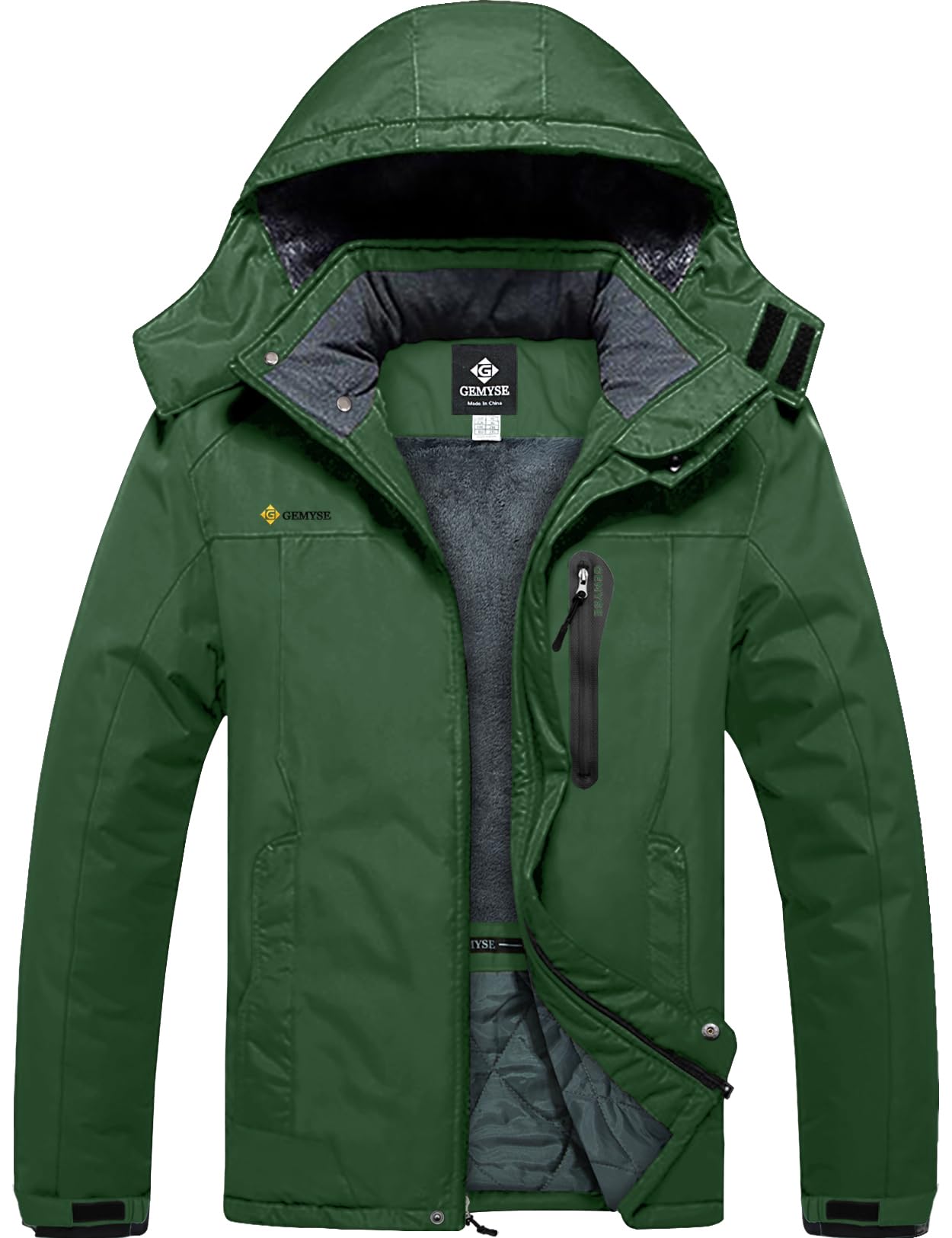 GEMYSE Men's Ski Snow Jacket Warm Winter Waterproof Coat Snowboard Rain Jacket Hooded Windbreaker(Duck Green,X-Large) Image