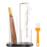 2 in 1 Incense Holder for Sticks with Glass Ash Catcher, Upside Down Anti-Ash Incense Stick Burner, Modern Vertical Incense Holder for Yoga, Spa, Meditation and Home Decor （Black）