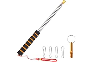 BOLIYOOOKI 9.8ft Telescopic Flag Pole,Stainless Steel Handheld Portable Extendable Retractable Flagpole with Anti-Slip Grip,Clip,Whistle,Collapsible Telescoping Flag Pole Pointer for Tour Guide,Festival (Orange)