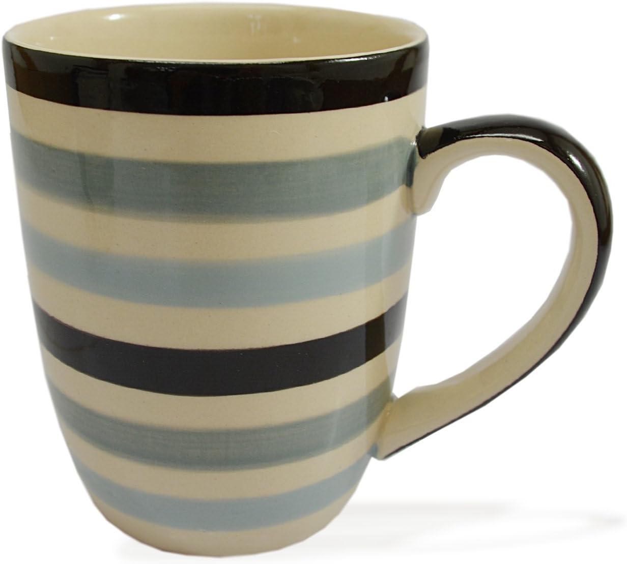 Amazon Com Cinmin Handpainted Blue Gray Striped Stoneware Coffee Mug Set Of 2 Kitchen Dining