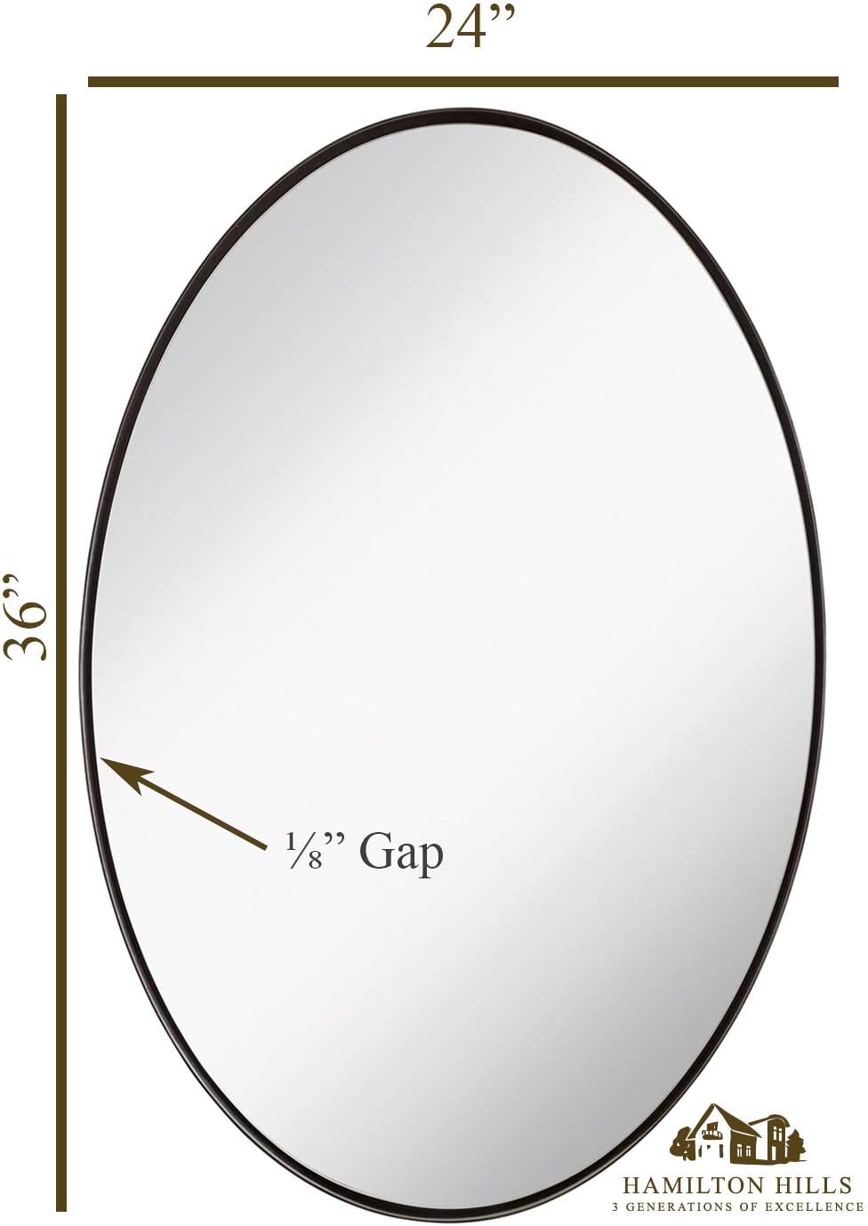 Hamilton Hills Contemporary Brushed Metal Wall Mirror | Oval Gold Framed Rounded Deep Set Design | Mirrored Hangs Horizontal or Vertical (24" x 36"): Home & Kitchen