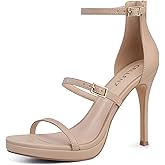 CELLENZ Women Strappy High Heels: Open Toe Heeled Sandals - Nude Heel Dressy Comfortable Platform - Stiletto Graduation Formal Dress Shoes Size 8