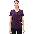 Merino Protect 100% Merino Wool V Neck T-Shirt for Women Short Sleeve Base Layers Odor Resistance Tops for Outdoor Hiking