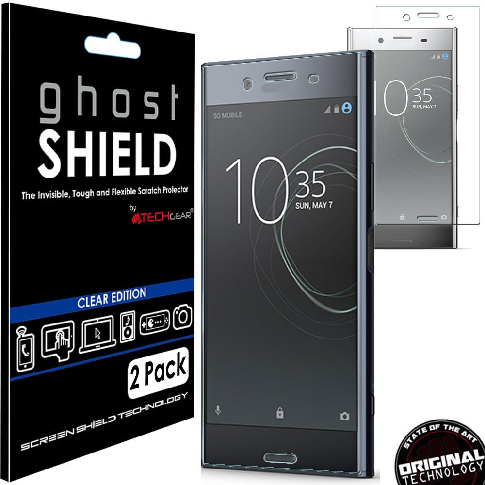 TECHGEAR [2 Pack] Screen Protectors to fit Sony Xperia XZ Premium [ghostSHIELD Edition] Genuine Reinforced Flexible TPU Screen Protector Guard Covers with Full Screen Coverage inc Curved Screen