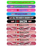 Slap Bracelets for Women, Men, Teens, Kids, Girls, Boys | 12 Pack I Love Bacon Silicone Slap Bracelet Kit for Fidget & Sensory | Great Party Favors | Frogsac – Prime USA Seller