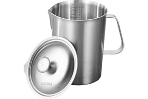Acrux7 Stainless Steel Measuring Cups with Lids, 8 Cup (2000ml) Metal Measuring Cup, Stainless Steel Pitcher with Lid, Markin