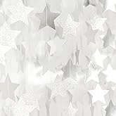 Glitter-Silver Party-Decorations Star Christmas Garland - 62ft Birthday Twinkle Little Star Hanging Streamers Banner,Bachelorette Engagement Wedding New Years Supplies Decor Hugtmr