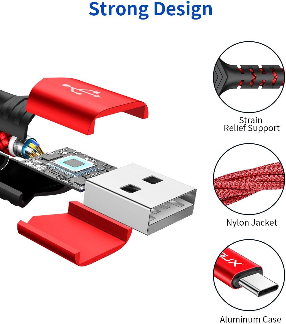 USB Type C Cable 3A Fast Charging, JSAUX (2-Pack 6.6ft+6.6ft) USB-A to USB-C Charge Braided Cord Compatible with Galaxy S10 S10E S9 S8 S20 Plus,Note 20 10 9 8 and Other USB C Charger (Red): Computers & Accessories
