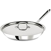All-Clad D3 12" Stainless Steel Frying pan W/Lid, 3-Ply Stainless Steel Pan, Induction, Oven Broiler Safe 600F Skillet, Profe