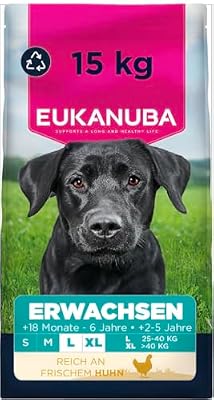 Hundefutter Trocken mit frischem Huhn für große Rassen, Premium Trockenfutter für ausgewachsene Hunde, 15 kg