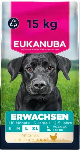 Hundefutter Trocken mit frischem Huhn für große Rassen, Premium Trockenfutter für ausgewachsene Hunde, 15 kg