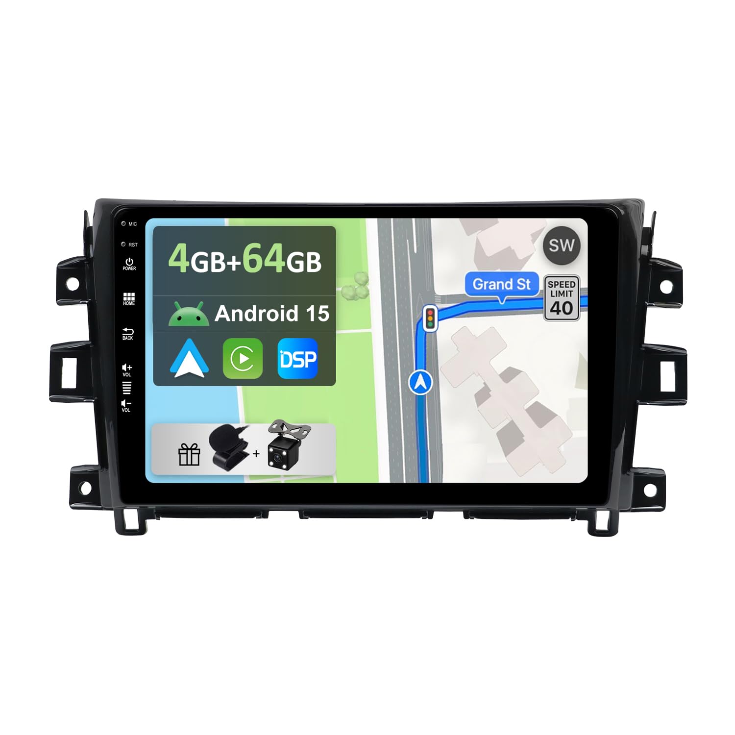 YUNTX [4GB+64GB] Android 14 2 Din Car Stereo Fit for Nissan NAVARA NP300 (2015-2018)-[Built-in CarPlay/Android Auto/DSP/GPS]-IPS 2.5D 10.1”Touchscreen-Camera+MIC-DAB/360 Camera/Bluetooth 5.0