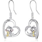 LONAGO Animal Earrings 925 Sterling Silver Cute Tiger Lion Cow Ladybug Monkey Dangle Earrings for Women